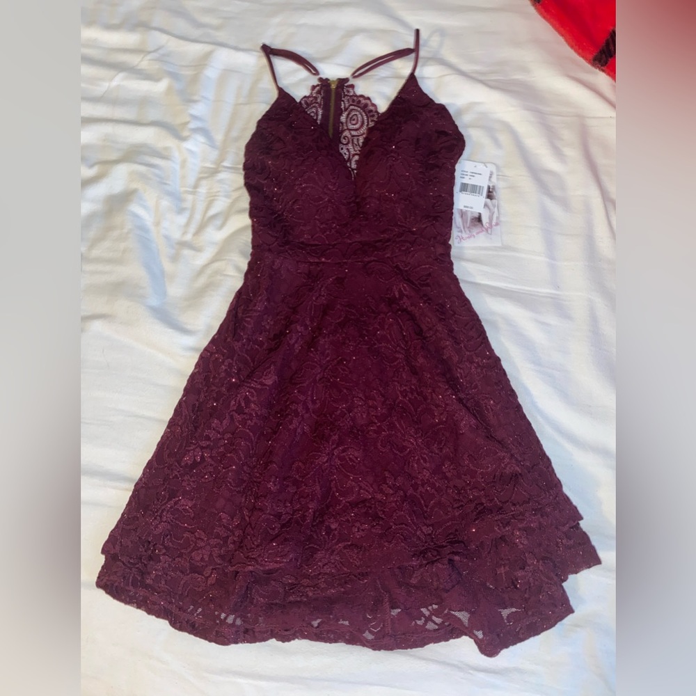 Honey and Rosie Lace Bra Back Double Hem Glittered Lace Dress